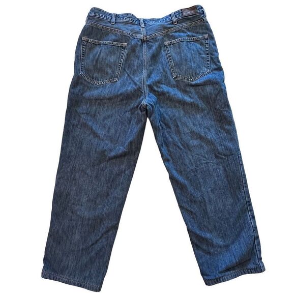 Vintage Lands' End Plaid Flannel Lined Jeans Mens 38 x 40 (ish) Tapered Leg EUC - Picture 3 of 15